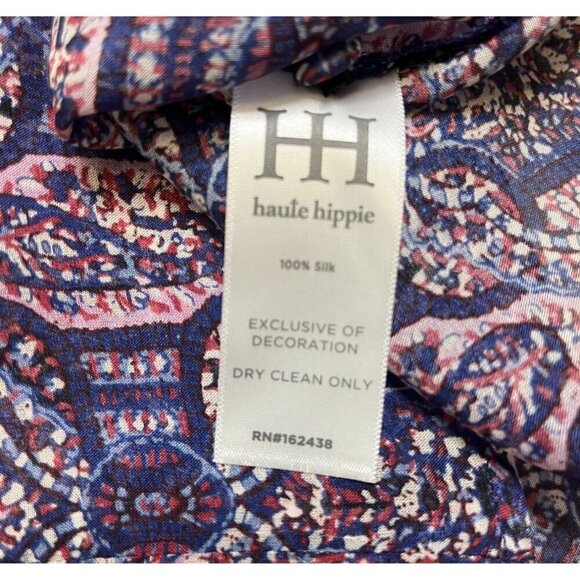 Haute Hippie 100% Silk Indigo Boho Ruffle Blouse NWT XS (Runs Oversized) - Picture 8 of 10